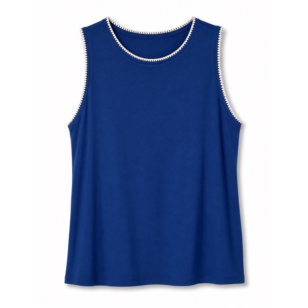 NWT St John's Bay Navy Blue Contrast Stitch Scallop Tank Top Plus Size 2X